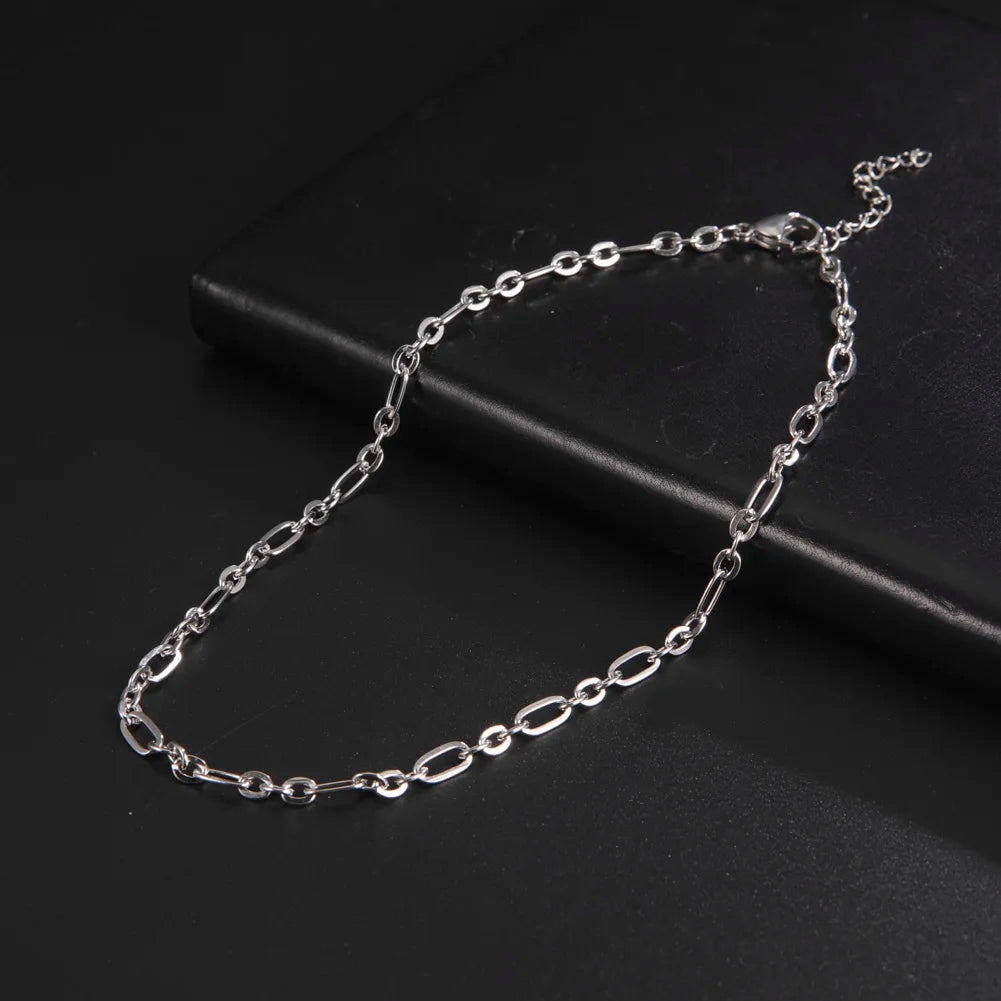 Paperclip & Cable Link Chain Choker Necklace — Stainless Steel