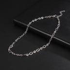 Paperclip & Cable Link Chain Choker Necklace — Stainless Steel