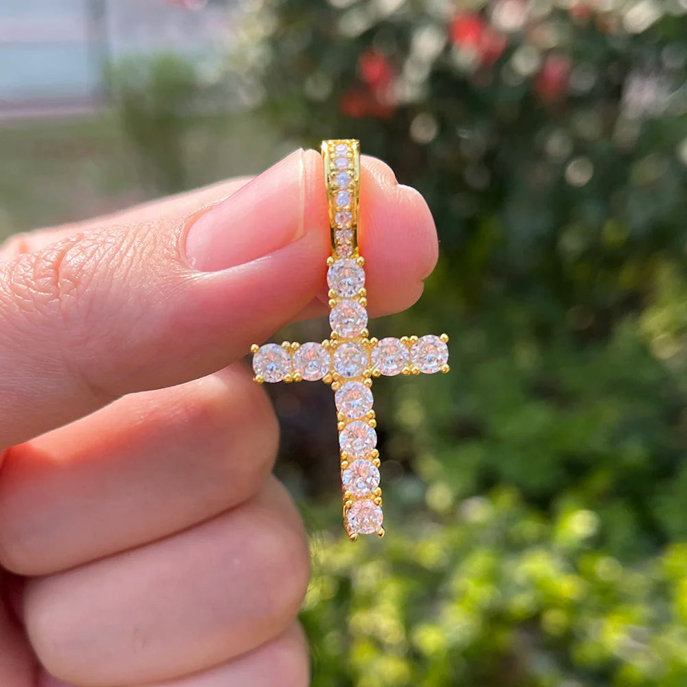 Gold Iced Out Cross Pendant Rope Cuban Chain