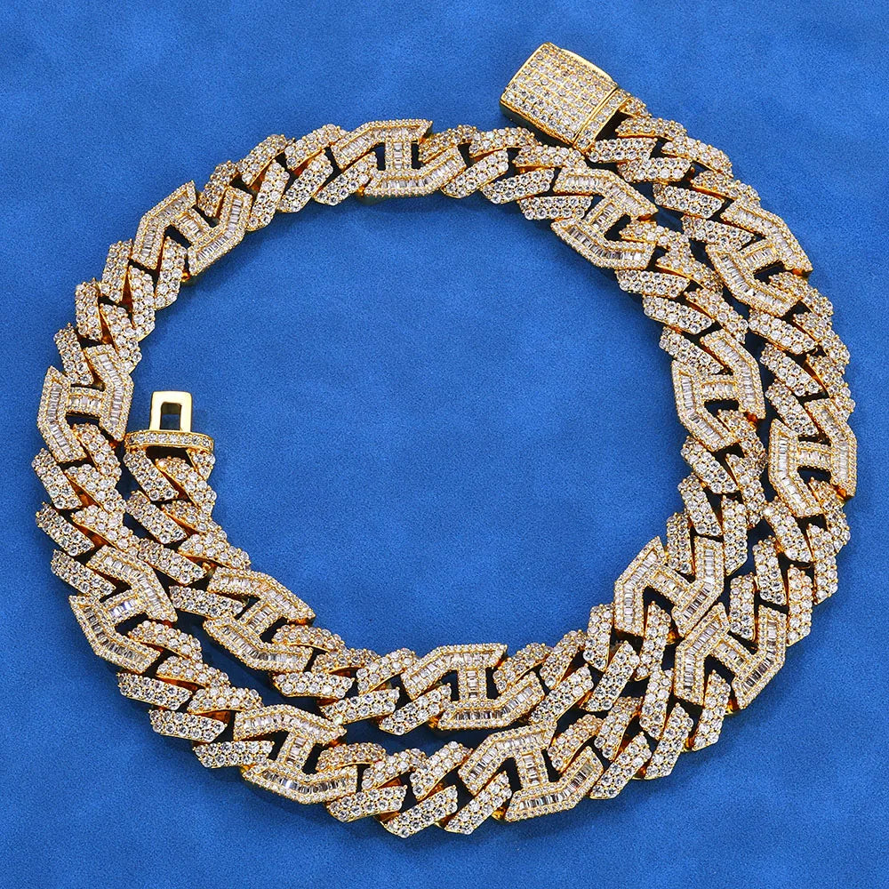 Hip Hop Necklace Men Rectangle 5A CZ Stone Bling Iced Out Prong Cuban Link Chain Necklace for Women Men gift