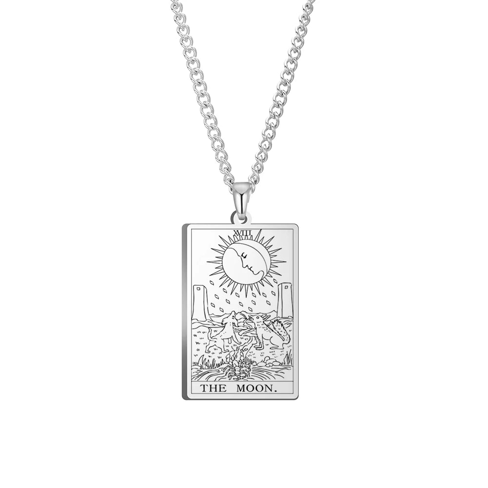 Dawapara Vintage Tarot Card Necklace The Major Arcana Pagan Astrology Talisman Pendants Necklace Stainless Steel Jewelry
