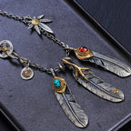 HX Silver Color Taiko Chain Set Chain Style Turquoise Feather Necklace Women's Sweater Chain Fashion Jewelry Accessories