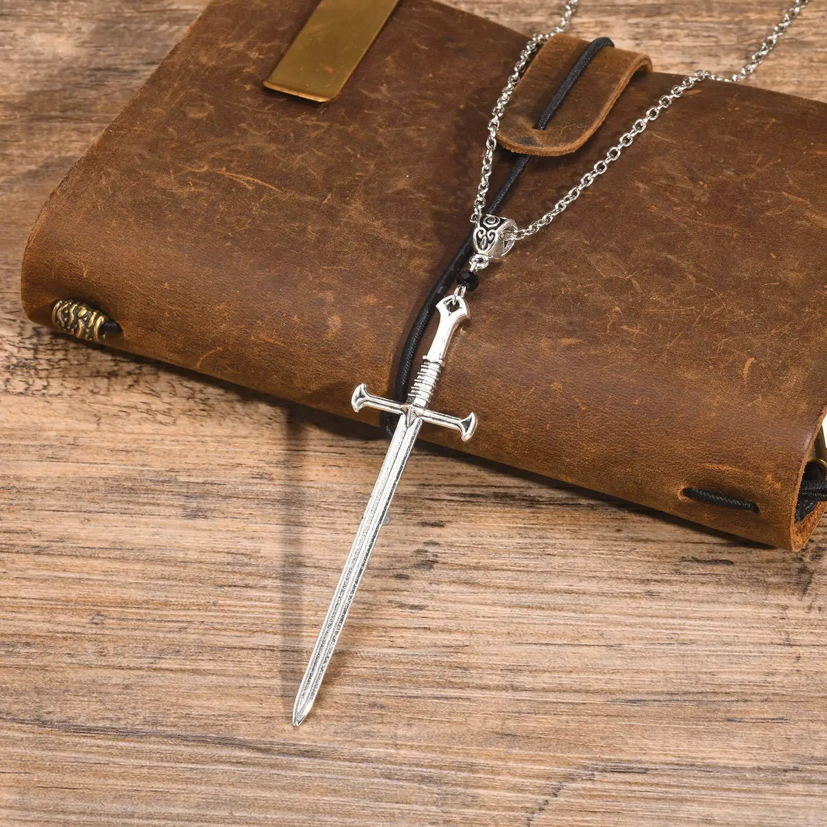Sword and Cross Dagger Pendant Necklace — Two-Tone