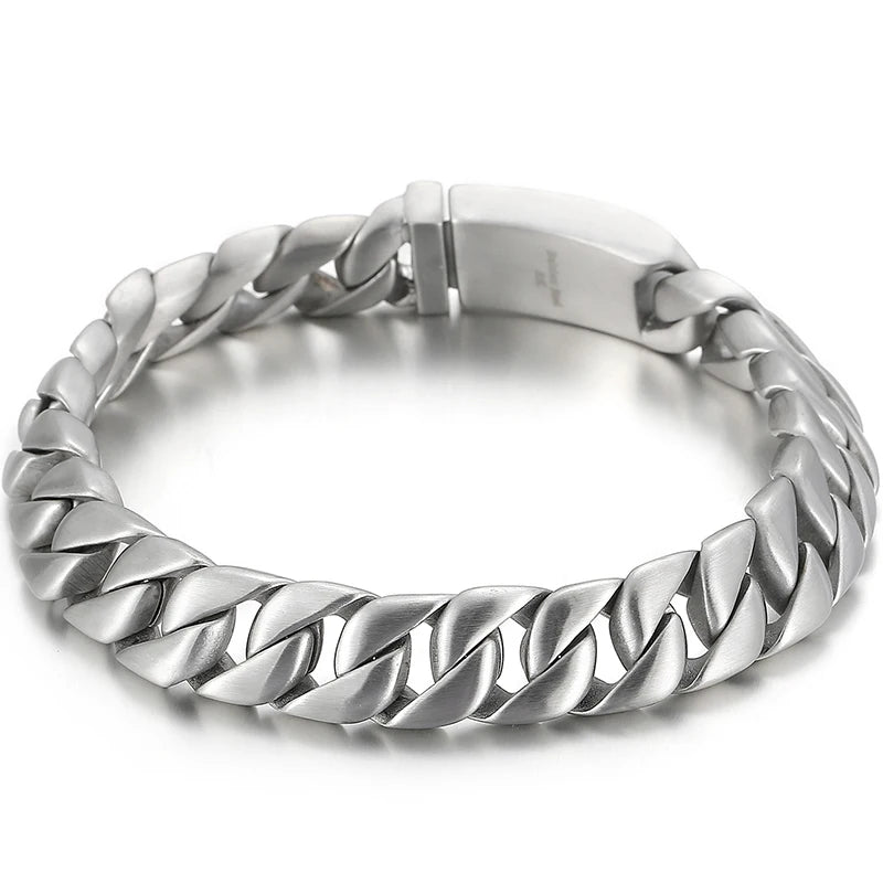 Man Bracelet Homme 12MM Wide Stainless Steel Curb Chain Charm Bracelets On Hand Bands for Men Vintage Mens Jewellery