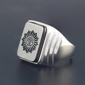 Black Agate Statement Ring — Silver-Tone