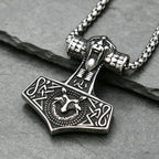 Stainless Steel Vintage Viking Thor's Hammer Wolf Pendant Necklace Norse Punk Amulet Jewelry Men Gift