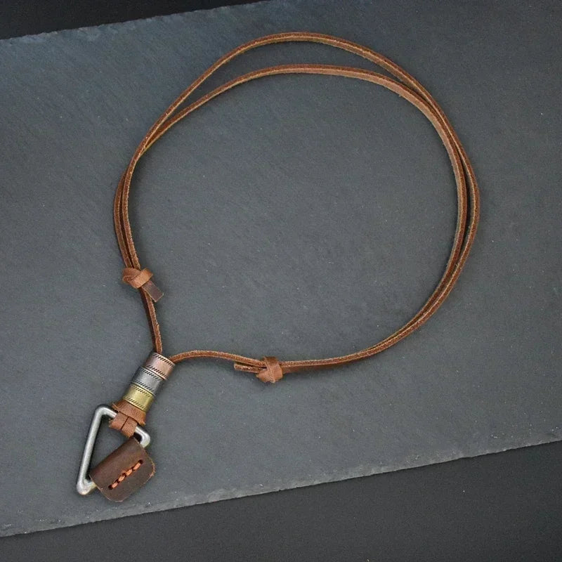 Leather Triangle Rope Chain Necklace — Zinc Alloy