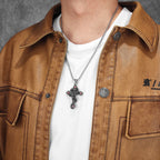 Skull Dragon Cross Pendant Necklace — Steel