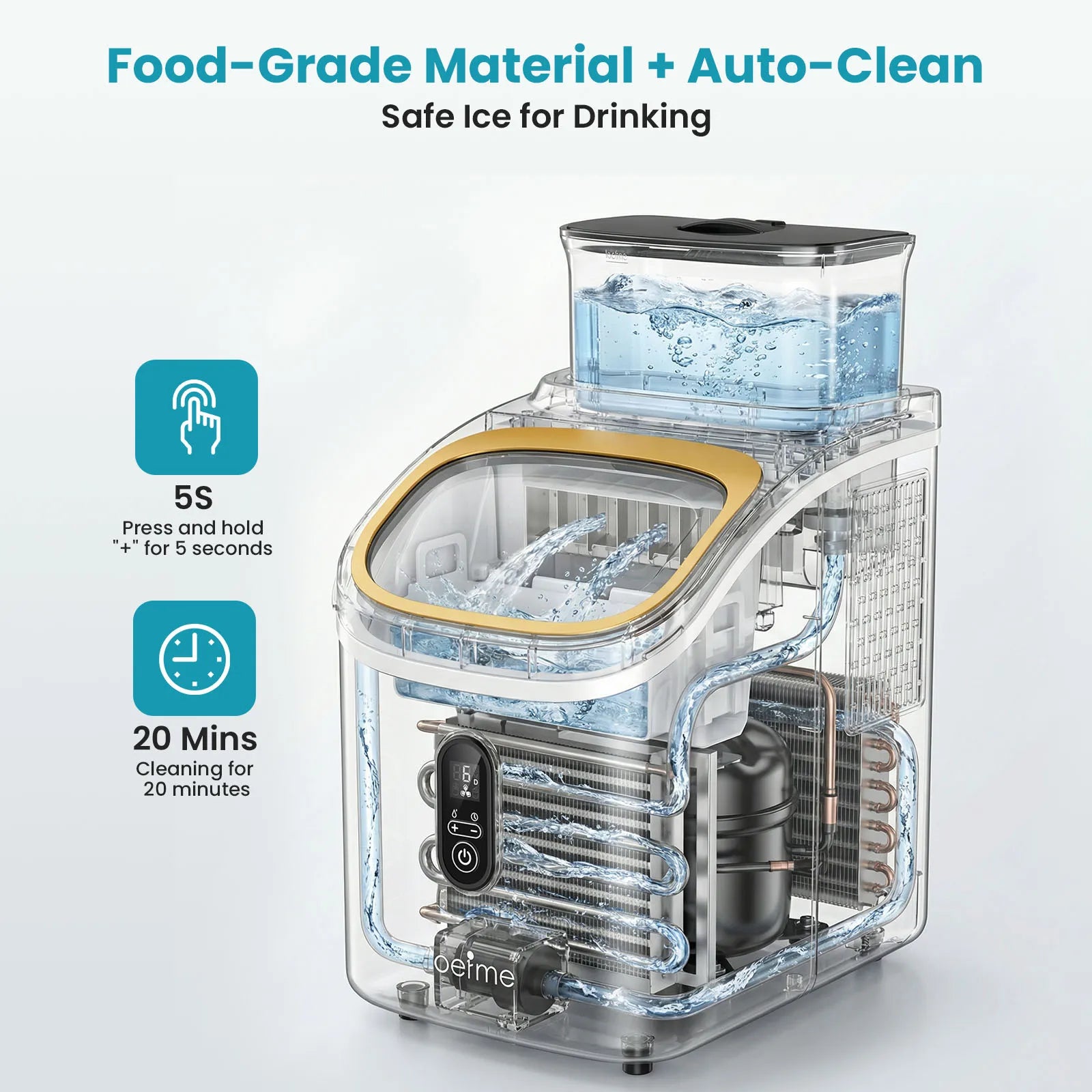 LOEFME Portable Ice Maker Machine 15kg/24h 6-13 Mins Quick Ice 16pcs Ice Cubes Countertop Ice Machine for Home Kitchen