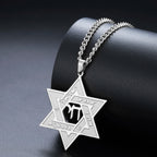 Cazador Star of David Hebrew Chai Pendant Necklaces for Women Men Stainless Steel Hexagram Choker Chain Jewish Jewelry Gifts