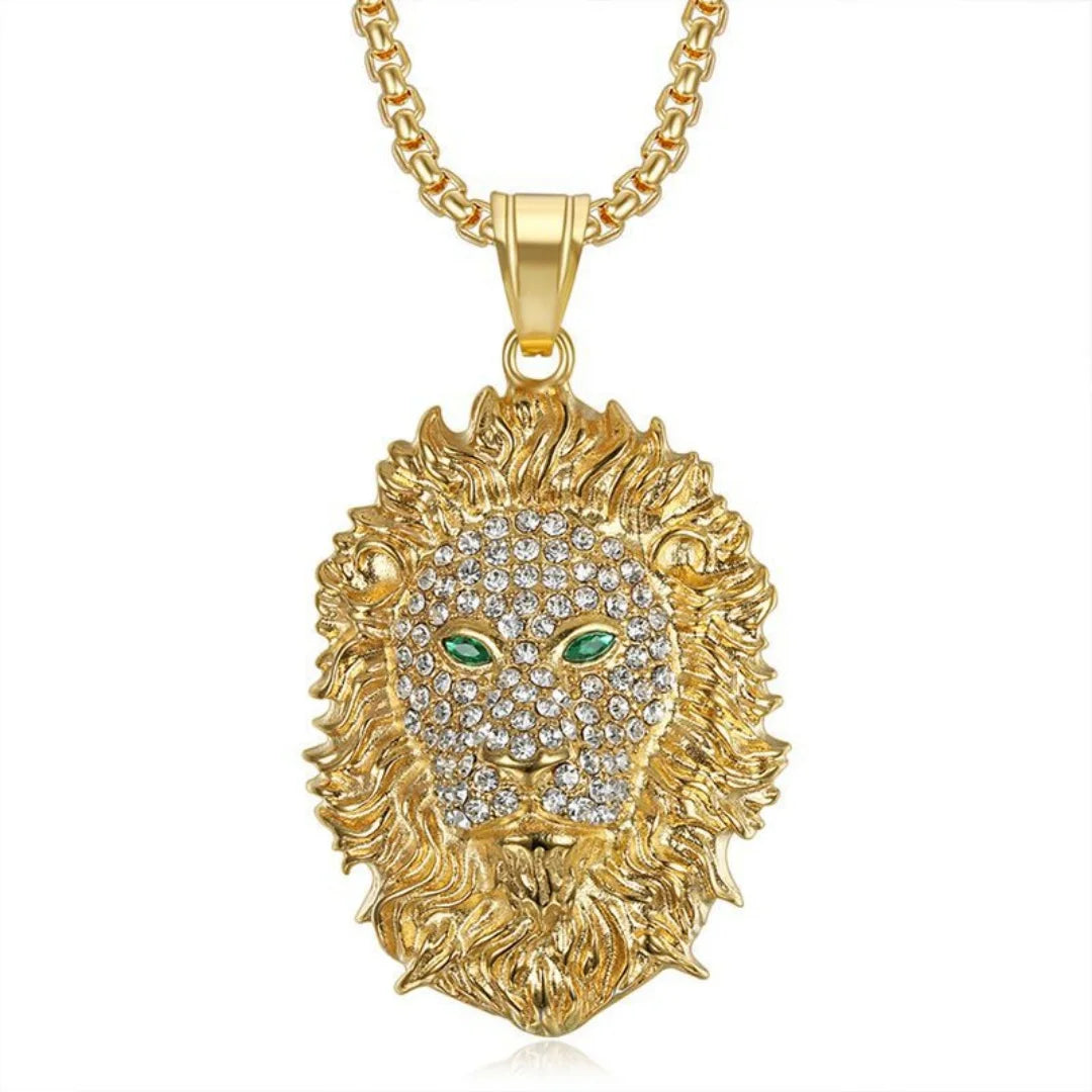 Iced Out Lion Gold Pendant Necklace