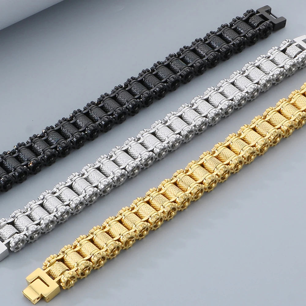Casting Stainless Steel Man Bracelet 15MM Width Bike Motorcycle Chain Men's Bracelets & Bangles for Men 5 Color Bikers'