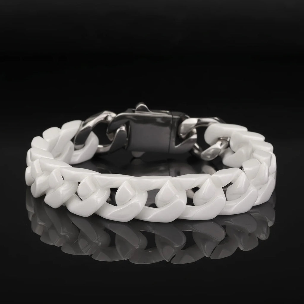 Simple Stainless Steel Ceramic Cuban Bracelet Men's and Women's Same Patchwork Four Side Grinding Titanium Steel Accessories