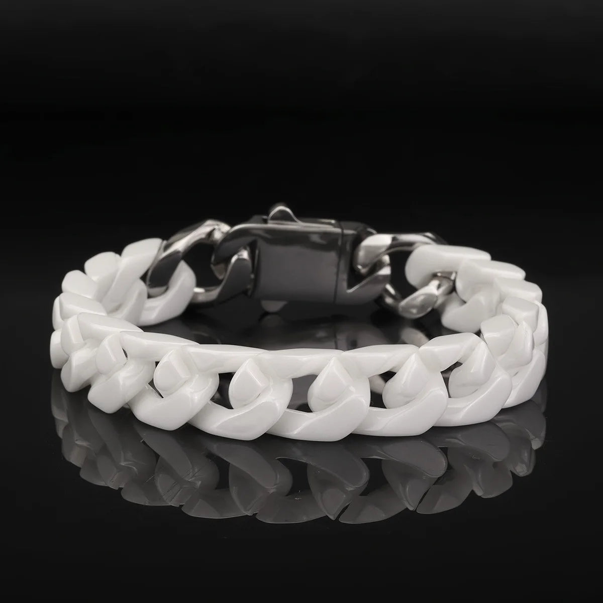 Simple Stainless Steel Ceramic Cuban Bracelet Men's and Women's Same Patchwork Four Side Grinding Titanium Steel Accessories