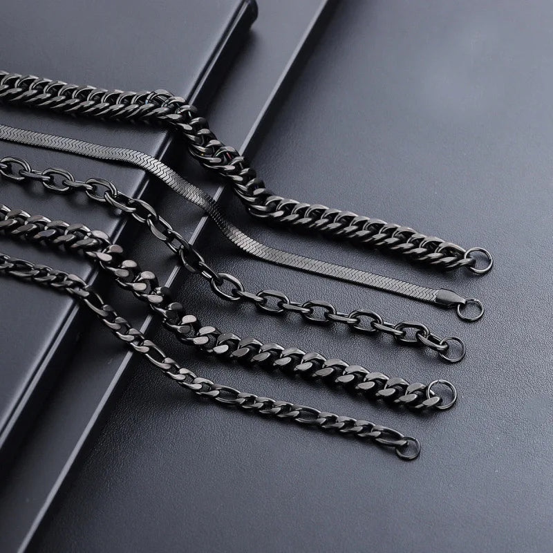 Hiphop Cuban Chain Bracelet Men 4 Styles Black Stainless Steel Snake Bone Link Stylish Braslet Street Cool Boyfriend