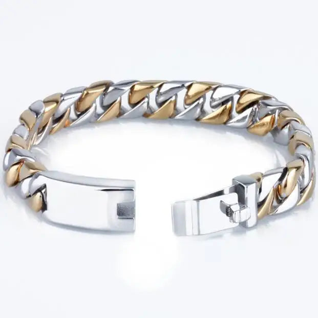 16MM Wide Gold Color Stainless Steel Curb Chain Man Bracelet Male Skull Head Bikers Jewelry Friendship Men's Bracelets