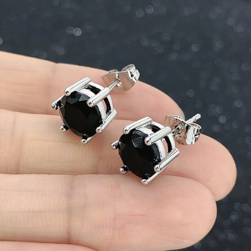 Punk Fashionable Black Stone Crystal Stud Earrings 3/4/5/6/7/8MM Gorgeous Zircon Earing for Women Men Fashion Hippie Jewelry