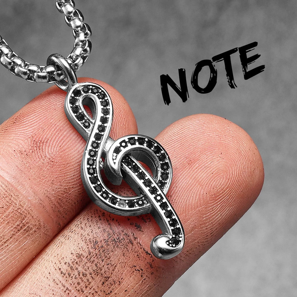 Music Symbol Gemstone Pendant — Stainless Steel