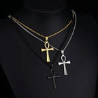 Retro Simple Egyptian Anka Cross Stainless Steel Pendant Necklace Popular Fashion Men and Women Outdoor Party Myth Jewelry Gifts
