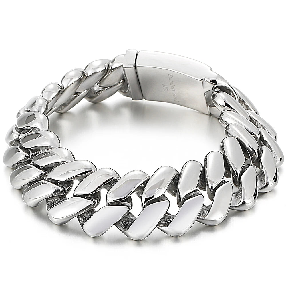 Steampunk Polished Casting Stainless Steel Bracelet for Man Hip Hop 20MM Wide Cuff Link Chain Wristband Birthday