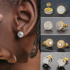 Iced Out Round Stud Earrings — Gold