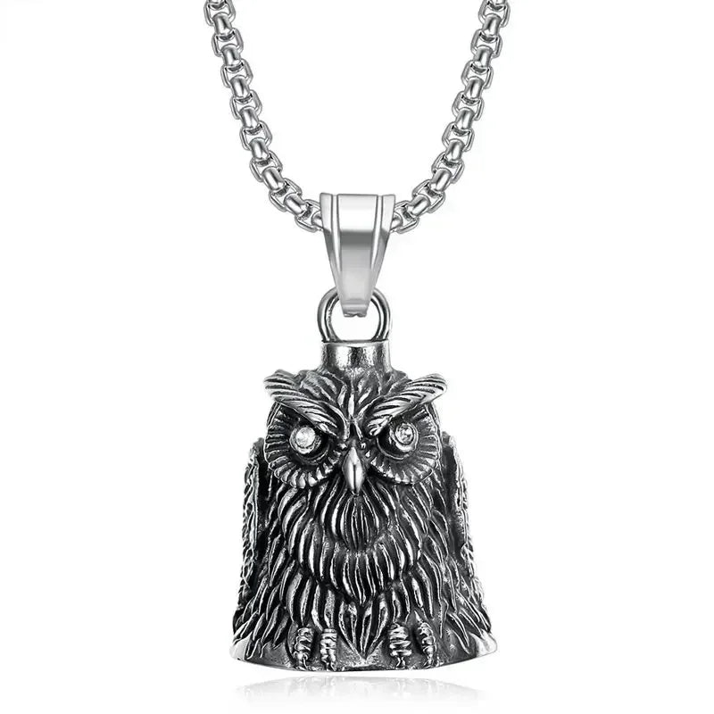 Pirate Skull Moto Bell Pendant Necklace — Gothic Motorcycle Rider