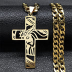 Hip Hop Punk Crown of Thorns Jesus Cross Necklace for Men Stainless Steel Gold Plated Crucifix Pendant Necklaces Jewelry N8052
