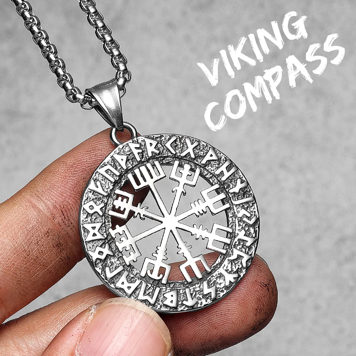 Viking Compass Stainless Steel Pendant Necklace