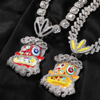 THE BLING KING Travis Scott Hip Hop Anime Enamel Funny Ghost Pendant Necklace Rap Jewelry Colorful Face With Full Cubic Zircon