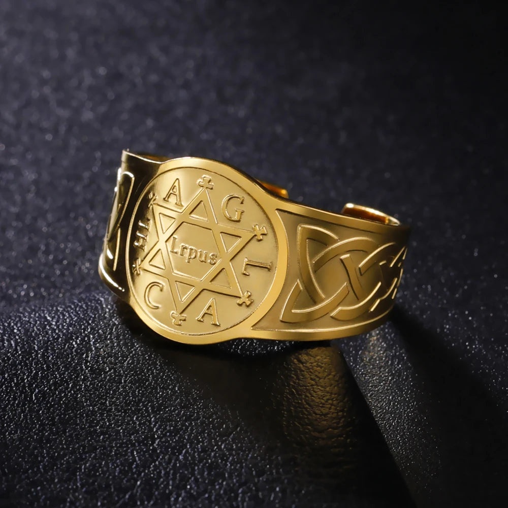 LIKGREAT Star of David Stainless Steel Ring for Men Women Vintage Celtics Knot Open Rings Amulet Wiccan Jewish Jewelry