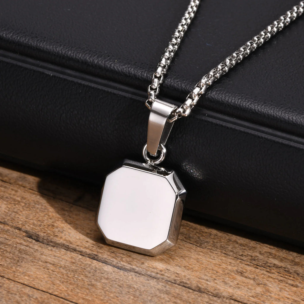 Shell Stone Box Chain Pendant — Stainless