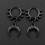 Punk Black Moon Star Hoop Earrings Gothic Crescent Dangle Stainless Steel Beaded Drop Earrings Men Women Hip Hop