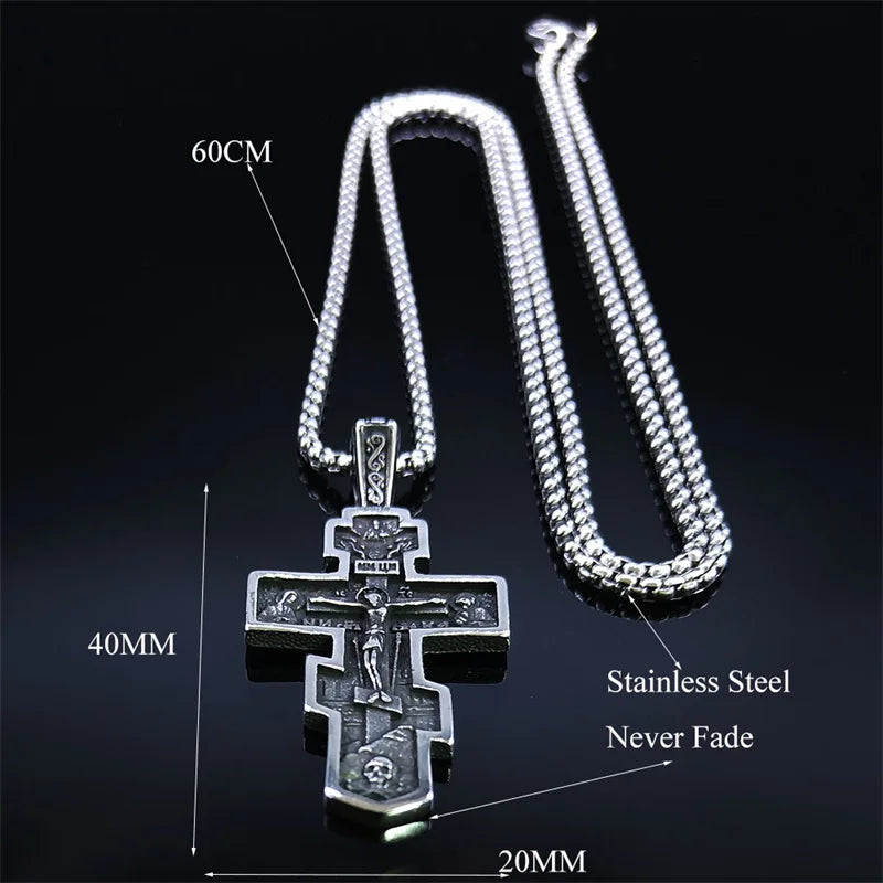 Orthodox Icon Cross Pendant Necklace — Stainless Steel