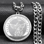 SAINT MICHAEL PROTECT US Archangel Men Crystal Necklace Stainless Steel Gold Color Catholic Religious Necklaces Jewelry