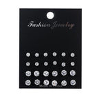 12 Pairs Shiny Zircon Stud Earrings Set for Women Men Daily Versatile Chic Silver Color Crystal Ear Jewelry Accessories
