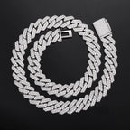 Wide 14mm Rhombus Double Row Cuban Necklace designed for men, delicate artificial diamonds mounted on PT950 Platinum chain