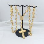 Rosary Cross Pendant Necklace Long Link Chain 90cm — Gold-Tone