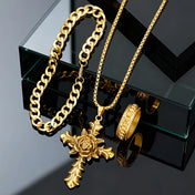 3PCS Cross Necklace Bracelet Ring Set — Two-Tone