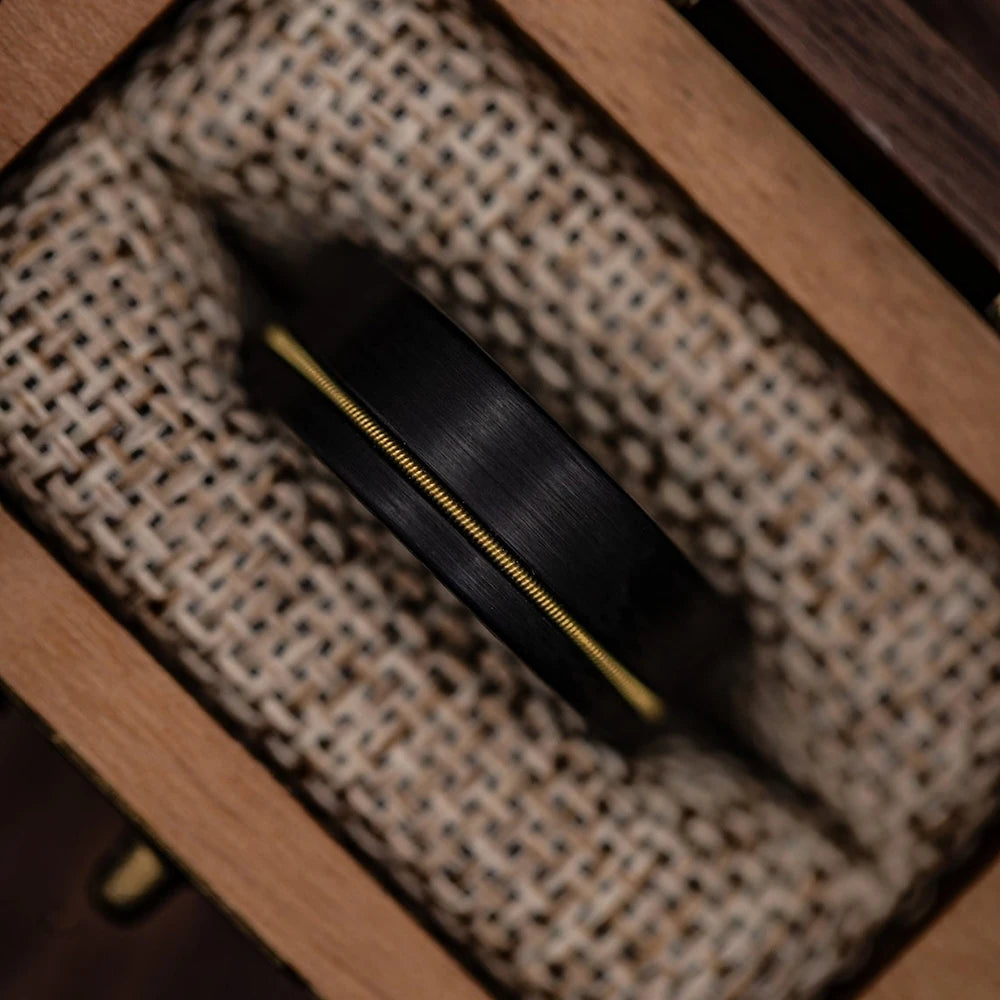 Fashion Black Stainless Steel Rings for Men With Guitar String Inlay Guitarist Ring For Musician Wedding Jewelry Drop