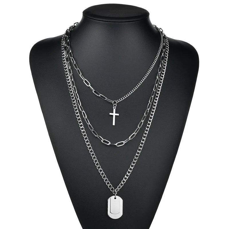 Fashion Chain Link Choker Heart Lock Cross Necklace Pendant For Women Men Silver Color Goth Jewelry Party Punk Long Necklaces