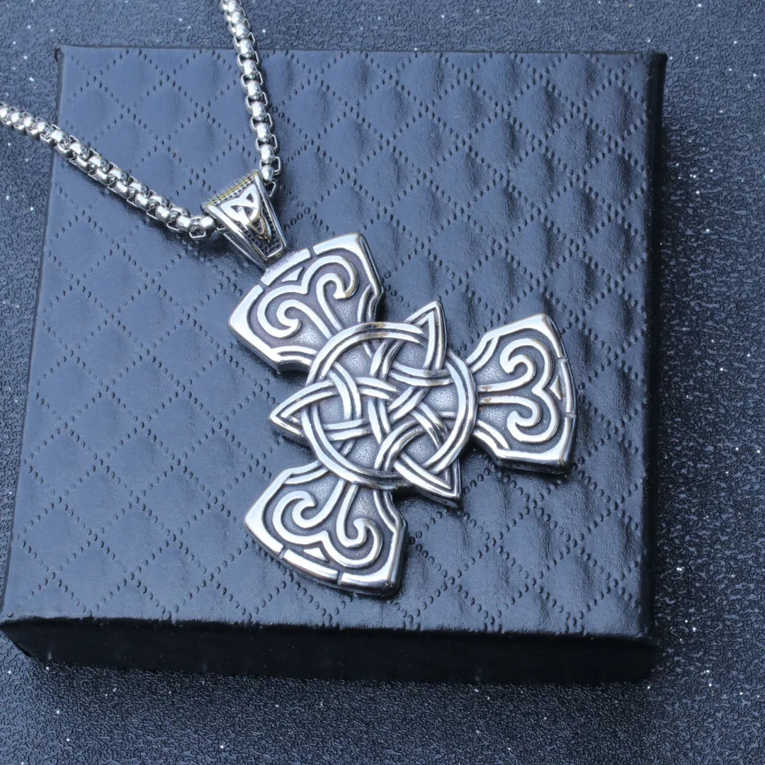 Silver Celtic Knot Cross Pendant Necklace Vintage