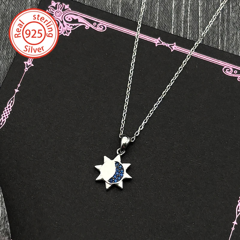 Iced Out Moon Silver Pendant Sterling Blue Zircon