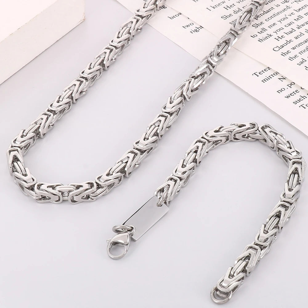 6MM Link Chain Bracelet Necklace Set for Man Waterproof Gold Color 50CM Long Stainless Steel Men's Necklace & Bracelets
