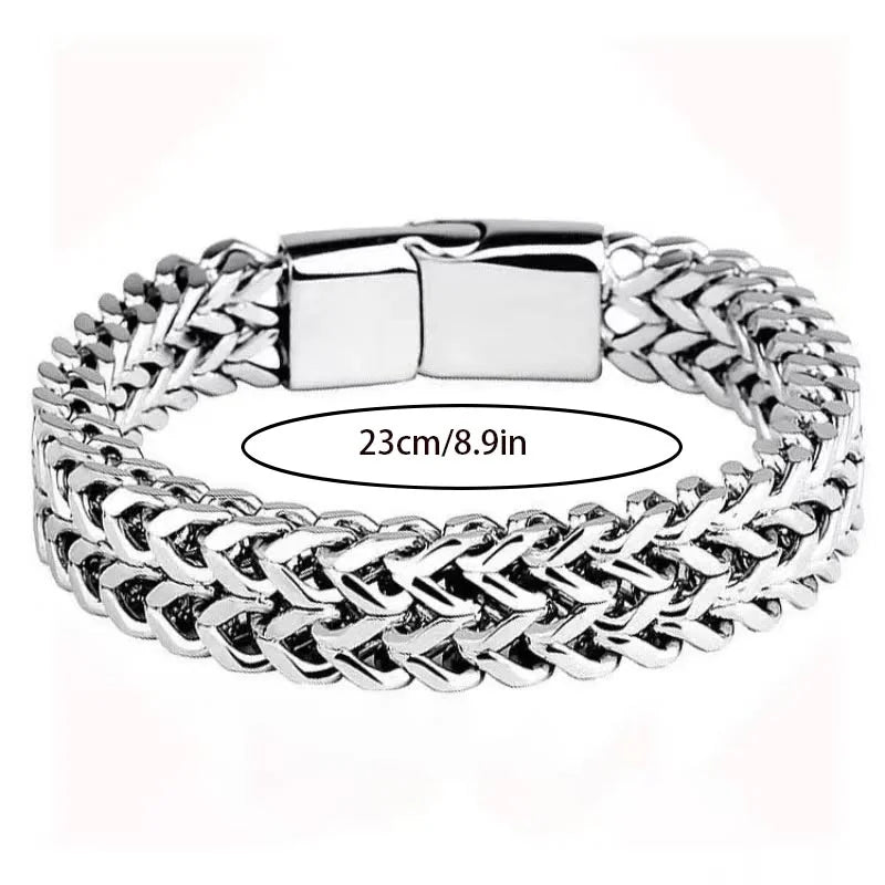 Stainless Steel Braided Double Row Front and Rear Fish Scale Alloy Magnetic Buckle Bracelet with Keel Jewelry Gifts Wholesale