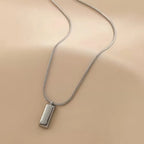 Silver Color Simple Square Pendant Necklace Retro Stainless Steel Long Men Necklace Fashion Hip Hop Jewelry Trendy Accessories