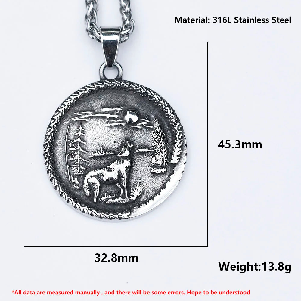 Viking Wolf Amulet Pendant Necklace — Stainless Steel
