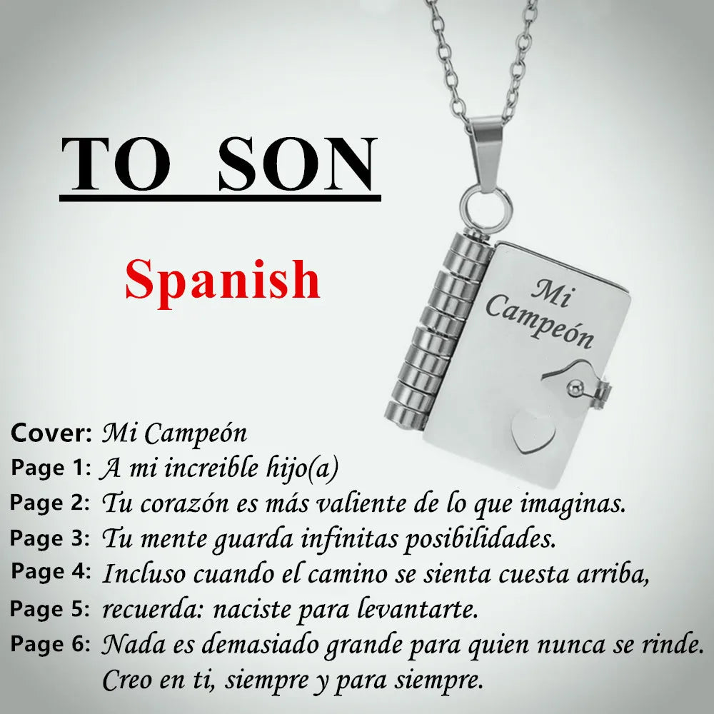 Spanish Granddaughter Book Necklace Engraved Information Heart Locket Pendant Gifts From Grandma Jewelry
