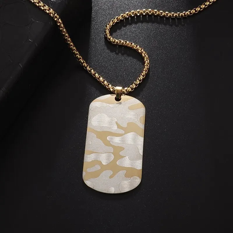 Hip Hop Military Style Stainless Steel Dog Tag Pendant Necklace for Men Women Gold Plated Personalized Id Card Name
