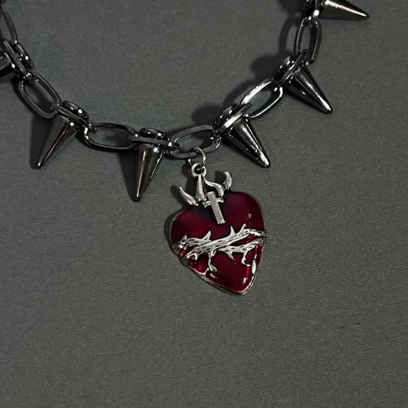 Punk Thorn Heart Pendant Necklace