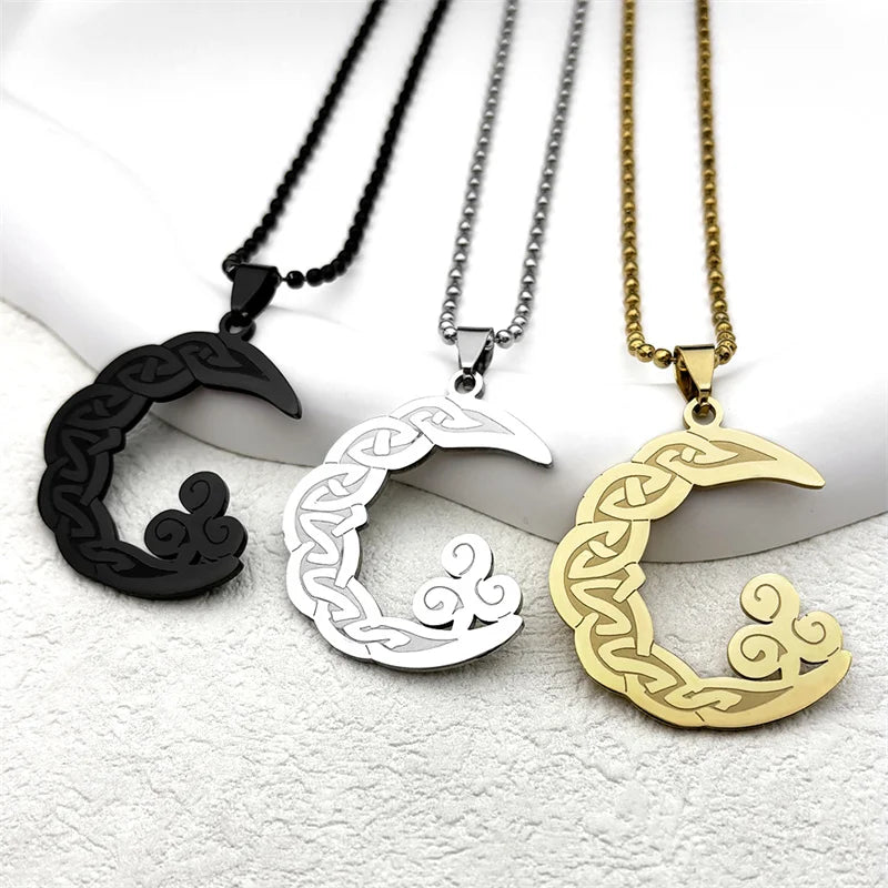 Celtic Knot Gold Pendant Vintage Crescent Moon